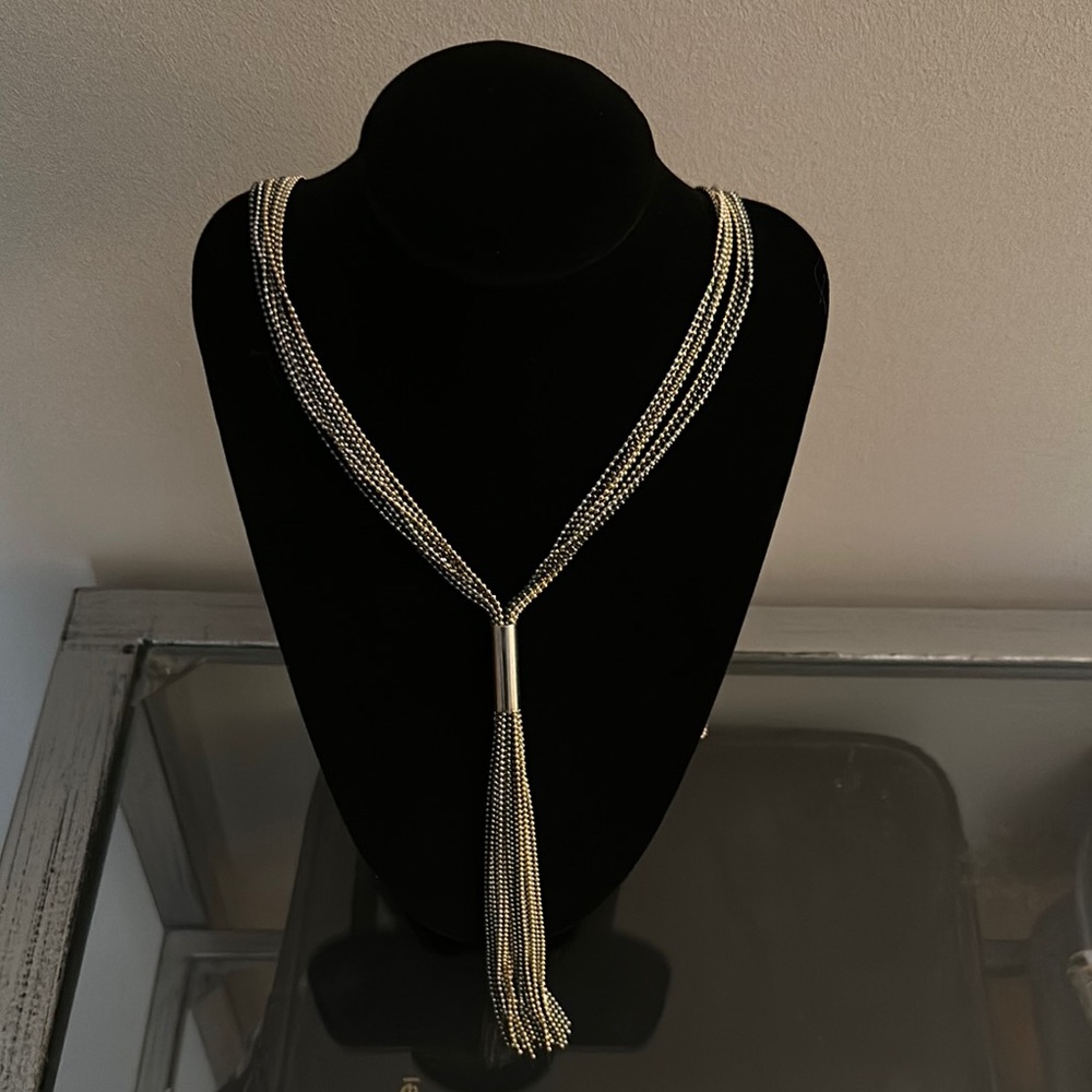 Jennifer Lopez JLO Three Tone Beaded Long Tassel Necklace